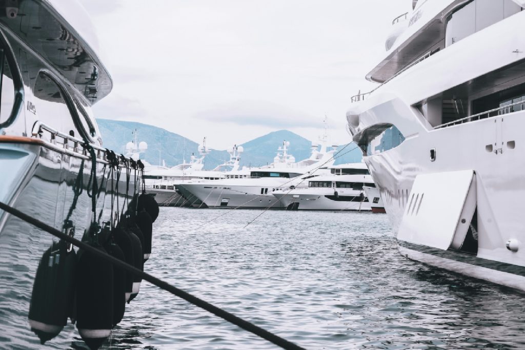 Yachts in marina.